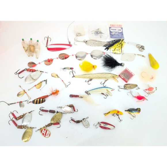 Rapala Other - Vintage Fishing Lures Lot Mepps Aglia Red Devil Rapala Hula Spinners Hooks